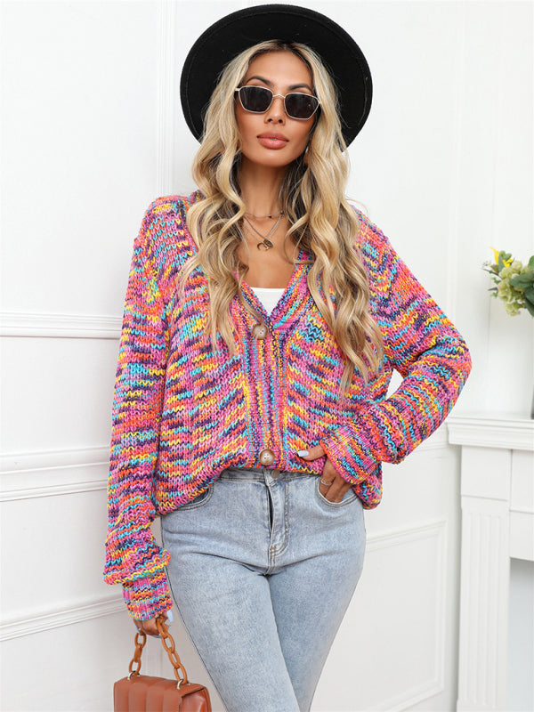 Bohemian Rainbow Bright Knit Cardigan Jacket