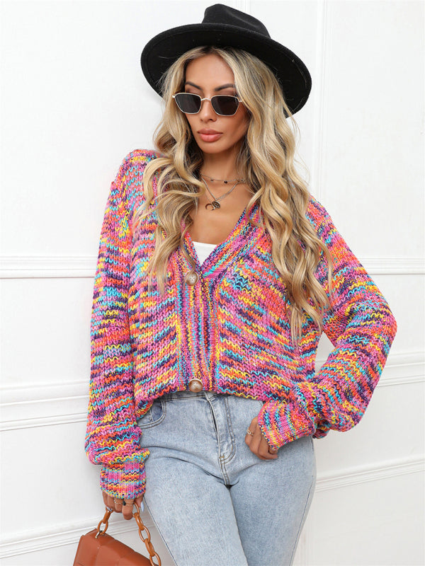 Bohemian Rainbow Bright Knit Cardigan Jacket