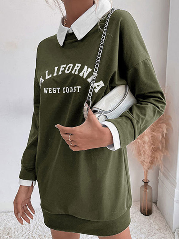Bohemian California Flirty Long Sleeve Collared Sweater Dress