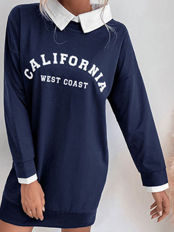 Bohemian California Flirty Long Sleeve Collared Sweater Dress