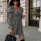 Boho Floral Long Sleeve Square Neck Puff Sleeve Smocked Dress