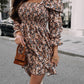 Boho Floral Long Sleeve Square Neck Puff Sleeve Smocked Dress