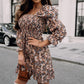 Boho Floral Long Sleeve Square Neck Puff Sleeve Smocked Dress