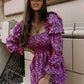 Boho Floral Long Sleeve Square Neck Puff Sleeve Smocked Dress
