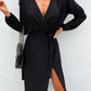 Bohemian Polka Dot Print Long Sleeve Surplice Wrap Tie Dress