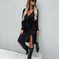 Bohemian Polka Dot Print Long Sleeve Surplice Wrap Tie Dress