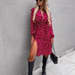 Bohemian Polka Dot Print Long Sleeve Surplice Wrap Tie Dress