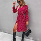 Bohemian Polka Dot Print Long Sleeve Surplice Wrap Tie Dress