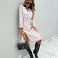 Bohemian Polka Dot Print Long Sleeve Surplice Wrap Tie Dress