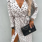 Bohemian Polka Dot Print Long Sleeve Surplice Wrap Tie Dress