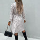 Bohemian Polka Dot Print Long Sleeve Surplice Wrap Tie Dress
