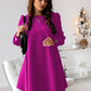 Bohemian Long Sleeve Round Neck Swing Dress with Rear Metal Buttons