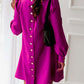 Bohemian Long Sleeve Round Neck Swing Dress with Rear Metal Buttons