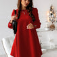 Bohemian Long Sleeve Round Neck Swing Dress with Rear Metal Buttons