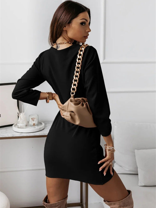 Boho Sexy V-Neck Long Sleeved Ruffle Wrap Mini Dress