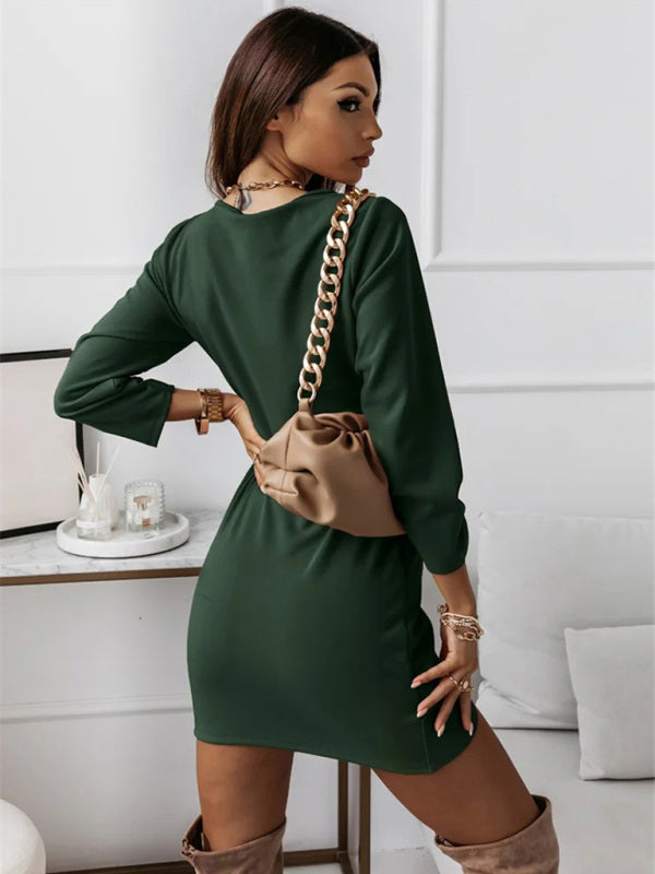 Boho Sexy V-Neck Long Sleeved Ruffle Wrap Mini Dress