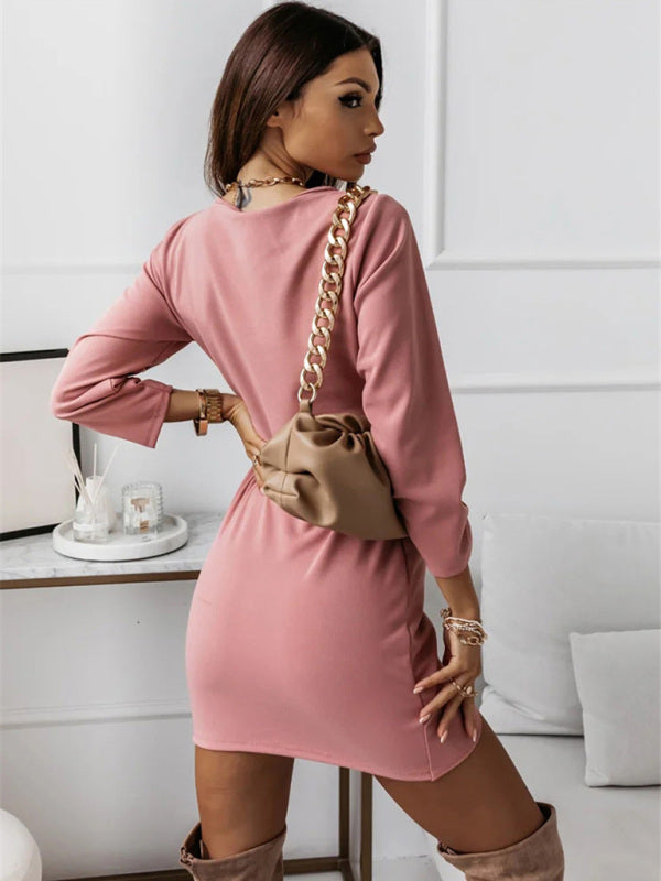 Boho Sexy V-Neck Long Sleeved Ruffle Wrap Mini Dress