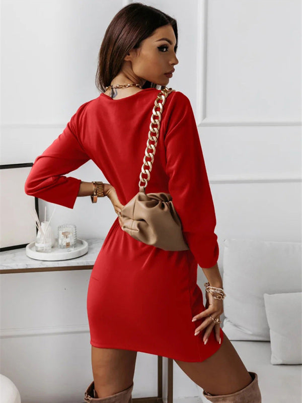 Boho Sexy V-Neck Long Sleeved Ruffle Wrap Mini Dress