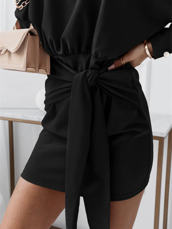 Boho Long Sleeve Slim Fit Wrap Tie Round Neck Dress