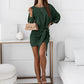 Boho Long Sleeve Slim Fit Wrap Tie Round Neck Dress