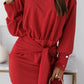 Boho Long Sleeve Slim Fit Wrap Tie Round Neck Dress