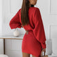 Boho Long Sleeve Slim Fit Wrap Tie Round Neck Dress