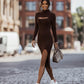 Bohemian Sexy Slim Fit Ribbed Knit Hollow Slit Midi Dress