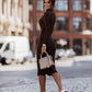 Bohemian Sexy Slim Fit Ribbed Knit Hollow Slit Midi Dress