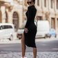 Bohemian Sexy Slim Fit Ribbed Knit Hollow Slit Midi Dress