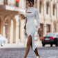 Bohemian Sexy Slim Fit Ribbed Knit Hollow Slit Midi Dress
