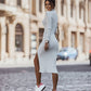 Bohemian Sexy Slim Fit Ribbed Knit Hollow Slit Midi Dress