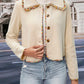 Bohemian Cream Cropped Women's Long Sleeve Floral Trim Jacket