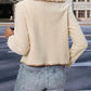 Bohemian Cream Cropped Women's Long Sleeve Floral Trim Jacket