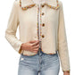 Bohemian Cream Cropped Women's Long Sleeve Floral Trim Jacket