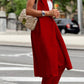 Bohemian Career Sleeveless Long Jacket Straight and Trousers Two-piece Set