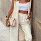 Bohemian Career Sleeveless Long Jacket Straight and Trousers Two-piece Set