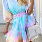 Bohemian Rainbow Square Neck Ruffle Printed Dress