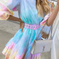 Bohemian Rainbow Square Neck Ruffle Printed Dress