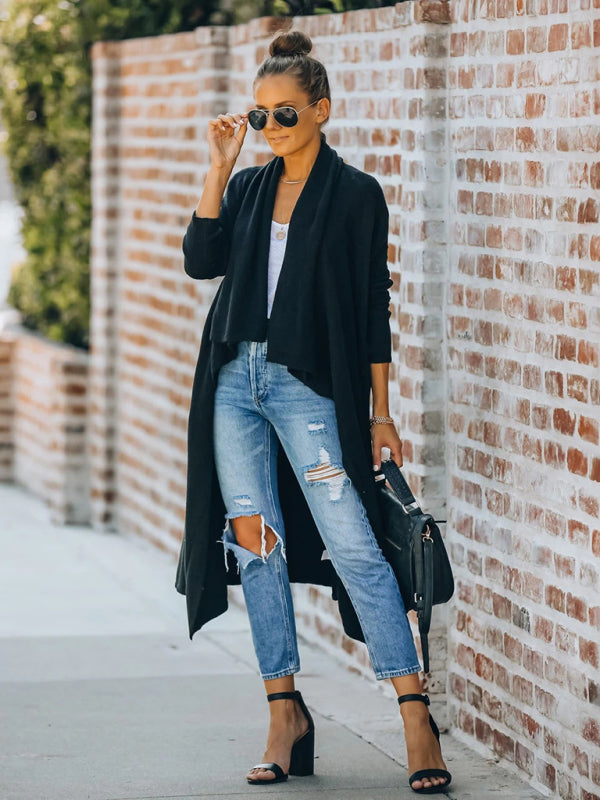 Bohemian Long Knitted Lapel Cardigan Duster Jacket