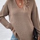 Bohemian Brown Long Sleeved V-Neck Casual Sweater
