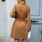 Boho Camel Shirt Style Long Sleeve Western Corduroy Dress