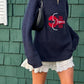 Boho Nautical Womens Lobster Embroidered Pullover Sweater