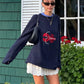 Boho Nautical Womens Lobster Embroidered Pullover Sweater