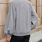 Bohemian Misty Grey Collared Lantern Sleeve Kangaroo Pocket Sweatshirt