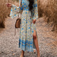 Bohemian Paisley Printed Fall Wrap Midi Dress