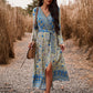 Bohemian Paisley Printed Fall Wrap Midi Dress