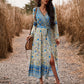 Bohemian Paisley Printed Fall Wrap Midi Dress