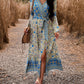 Bohemian Paisley Printed Fall Wrap Midi Dress