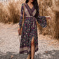 Bohemian Paisley Printed Fall Wrap Midi Dress