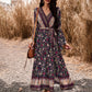 Bohemian Paisley Printed Fall Wrap Midi Dress